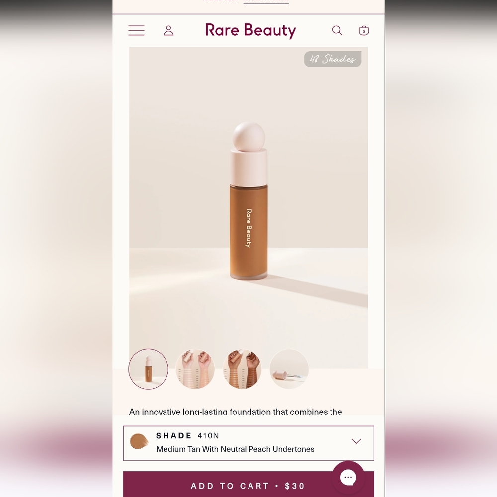 Rare Beauty Tan Foundation Natural Finish